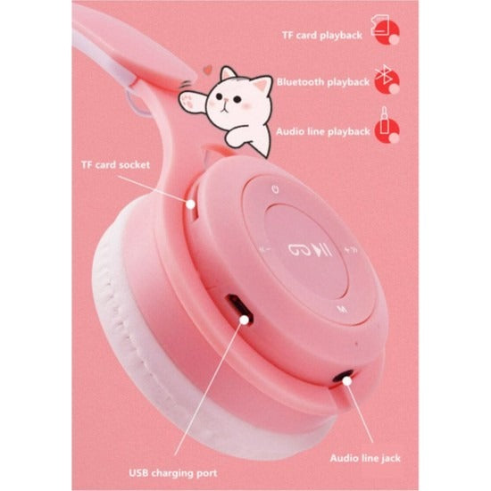 STN-28 Wireless Bluetooth Headphones with Light-Up Cat Ears & LED Lights