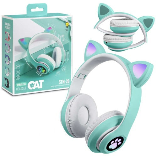 STN-28 Wireless Bluetooth Headphones with Light-Up Cat Ears & LED Lights